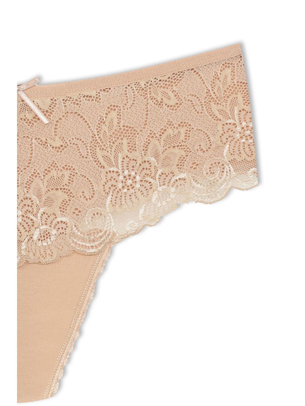 Kahverengi Pamuklu Önü Dantel Yüksek Bel Tanga Kadın Külot-2