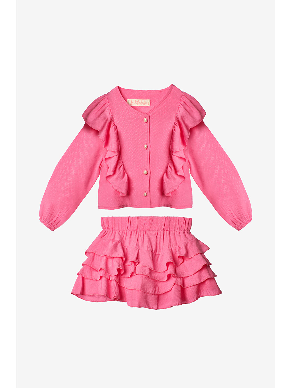 Pembe Fırfır Detaylı Kız Çocuk Gömlek Etek Takım - Desire