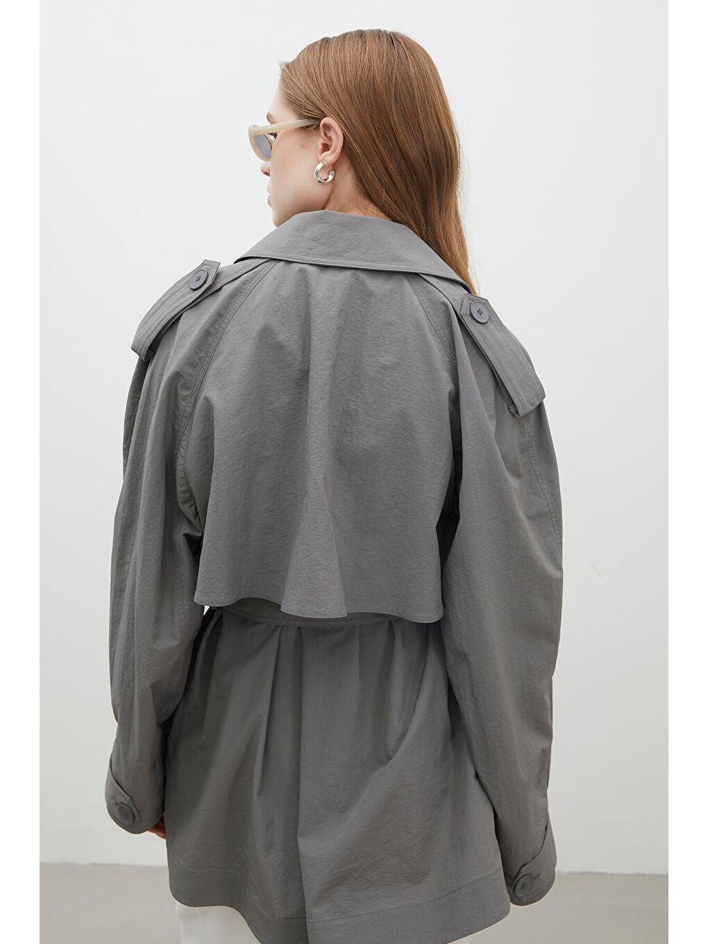 Lızbon Oversize Kısa Trençkot Gri-7