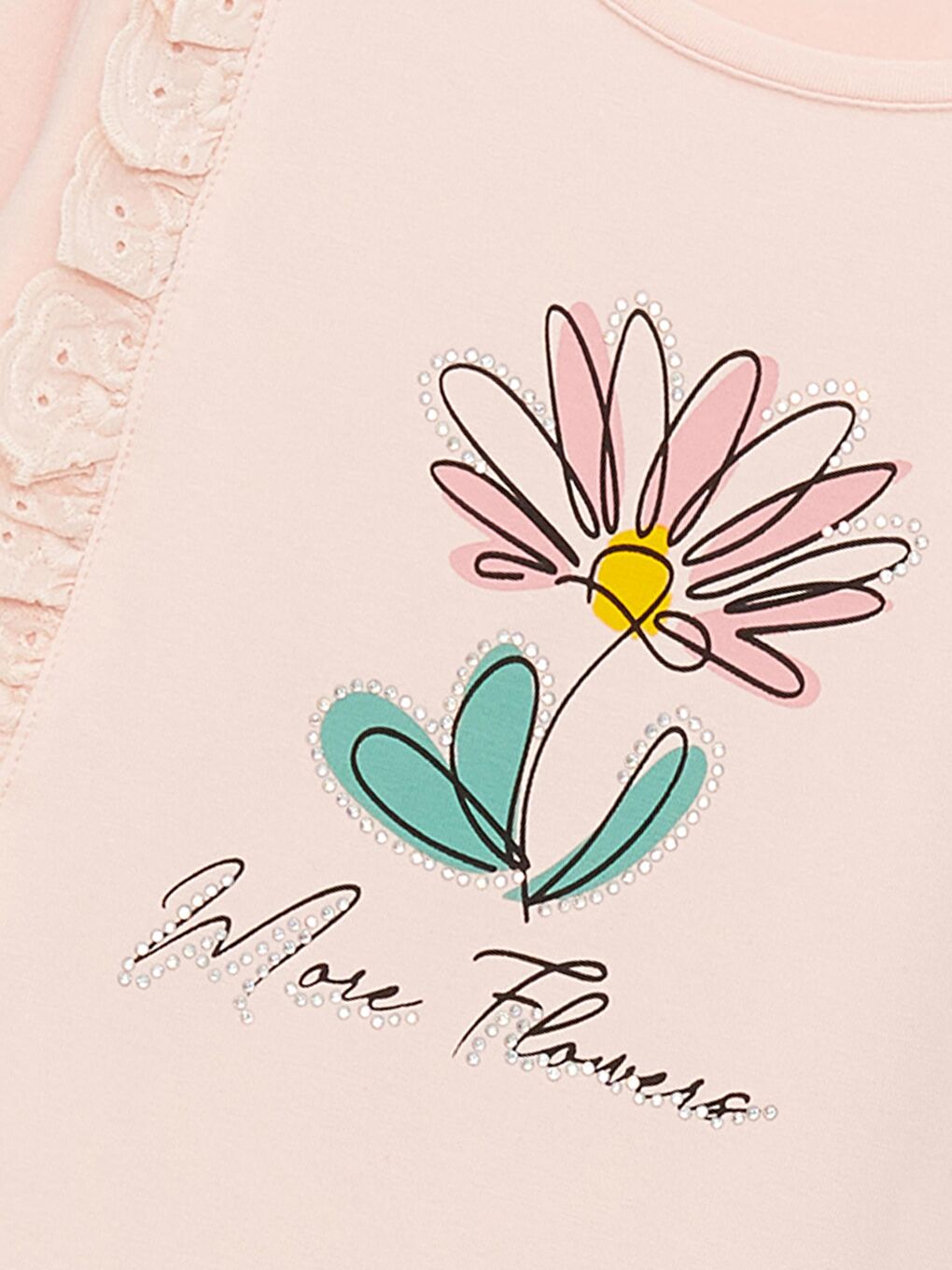 Pembe Kız Çocuk Move Flowers Dantelli Aksesuarlı SweatShirt-2