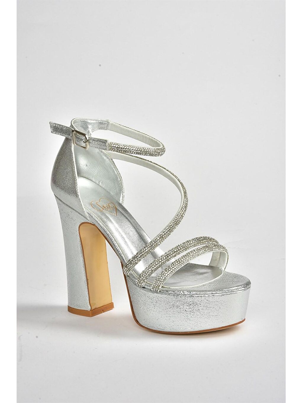 Gri Gümüş Suni Deri Platform Kalın Topuklu Kadın Abiye Ayakkabı M348202614-3