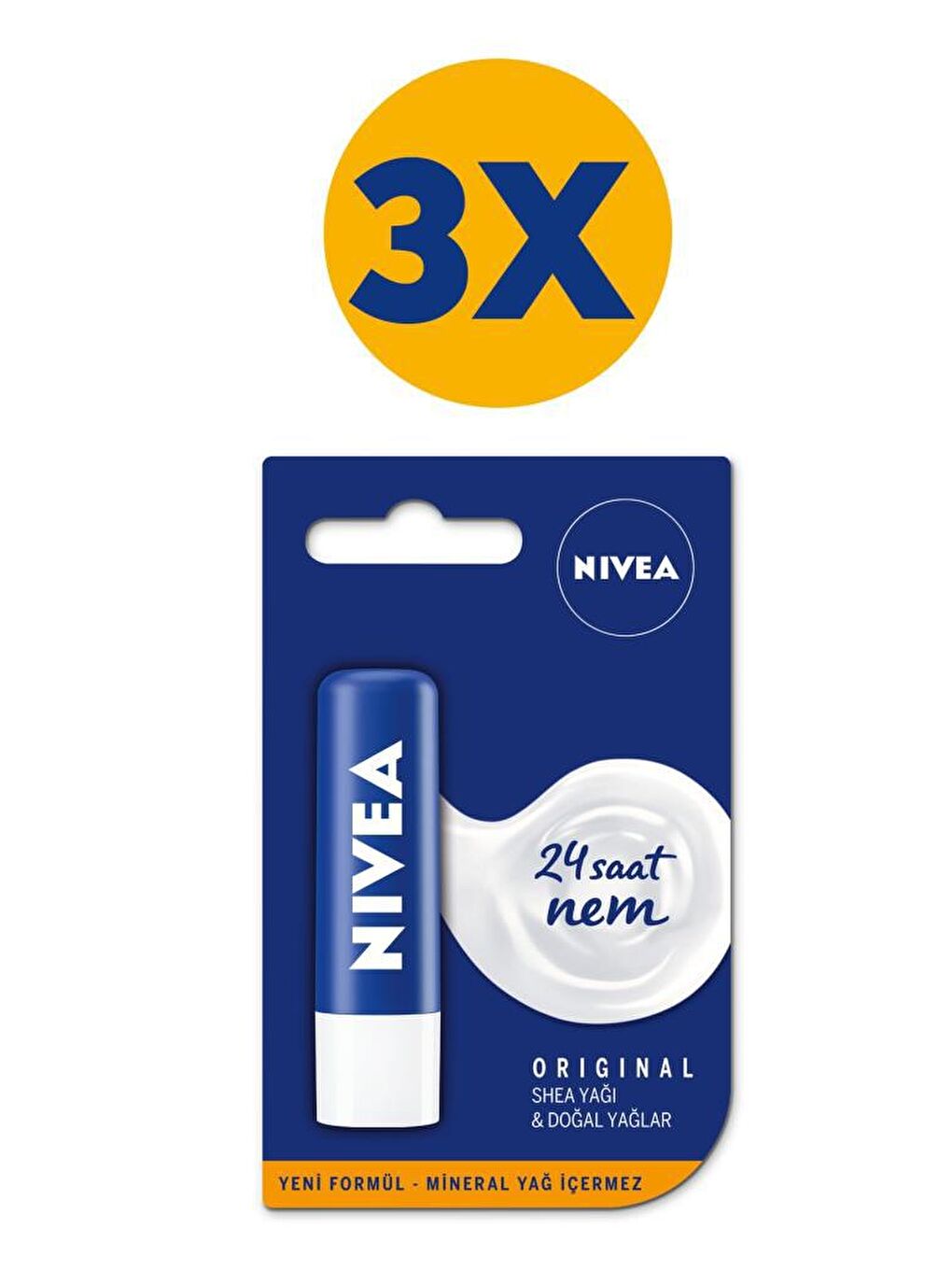 NIVEA Şeffaf Dudak Bakım Kremi Original, 24 Saat Koruma 4, 8G X3