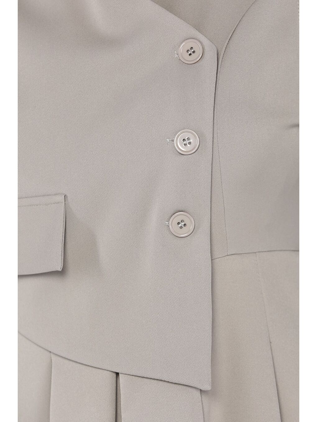 Bej Kadın Düğme Detaylı Pileli Tesettür Jile Elbise-9