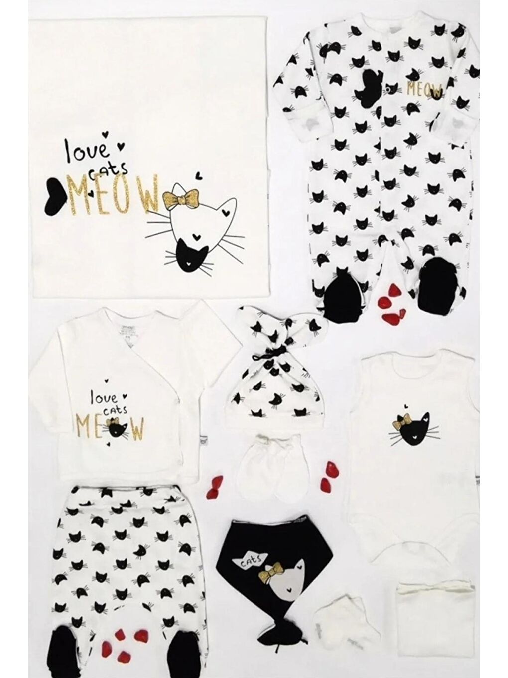 Gri Meow Kedi Baskılı 10'lu Bebek Hastane Çıkışı Seti 16570-1