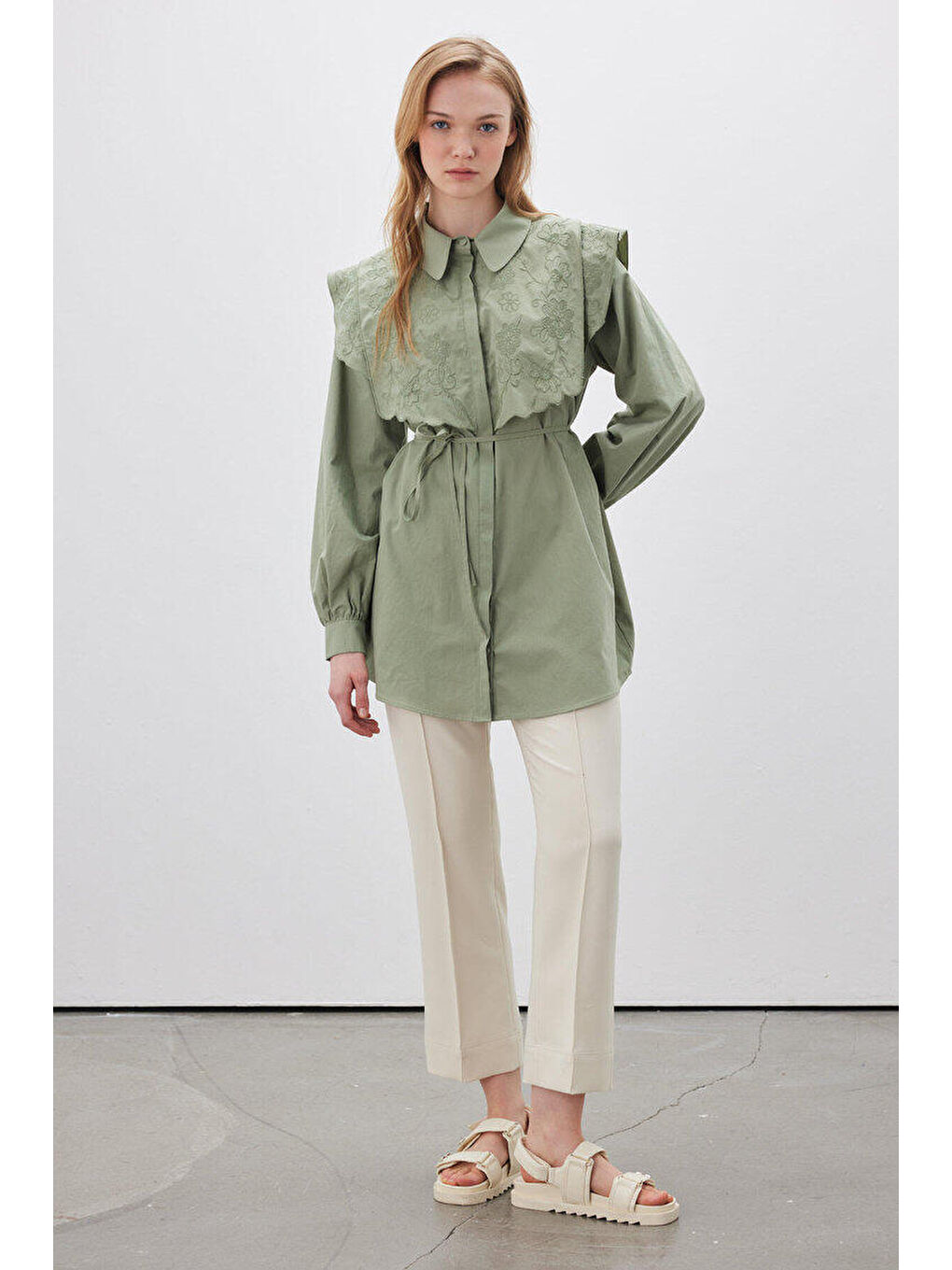 Düz Kesim Kumaş Pantolon Bej-3