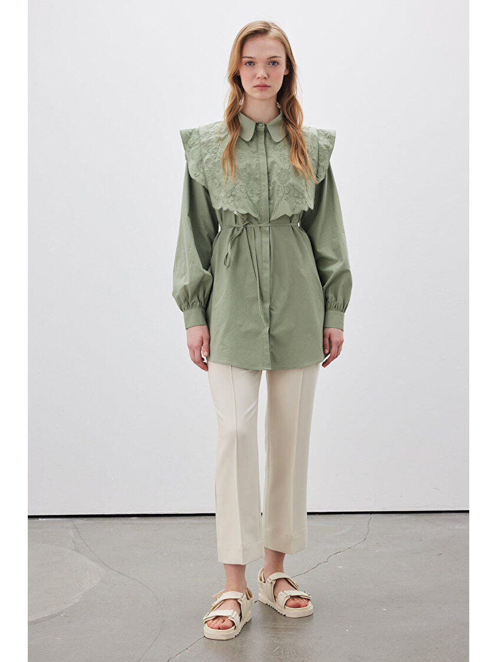 Düz Kesim Kumaş Pantolon Bej-4