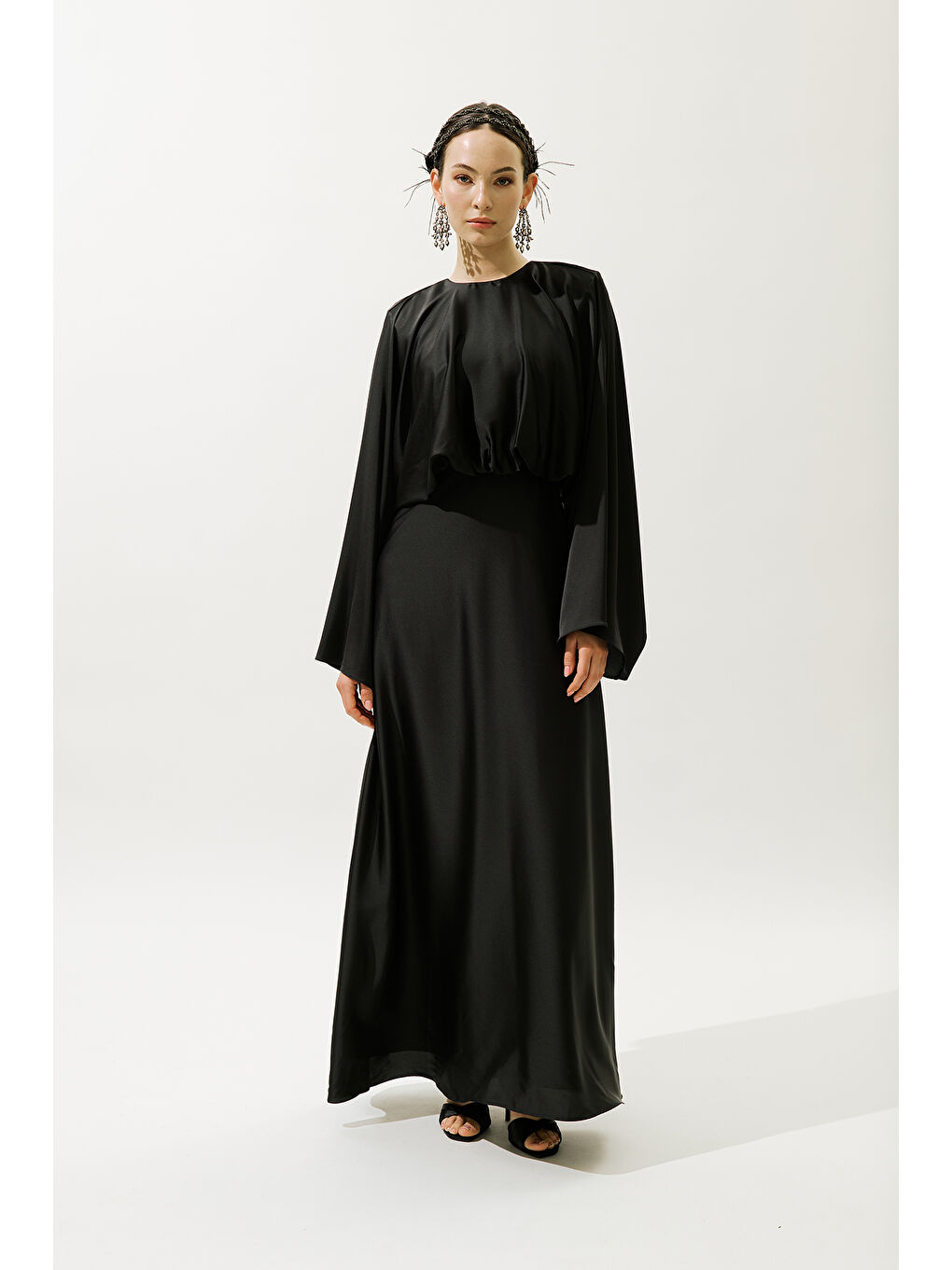 Adele Saten Abiye Elbise Siyah-1