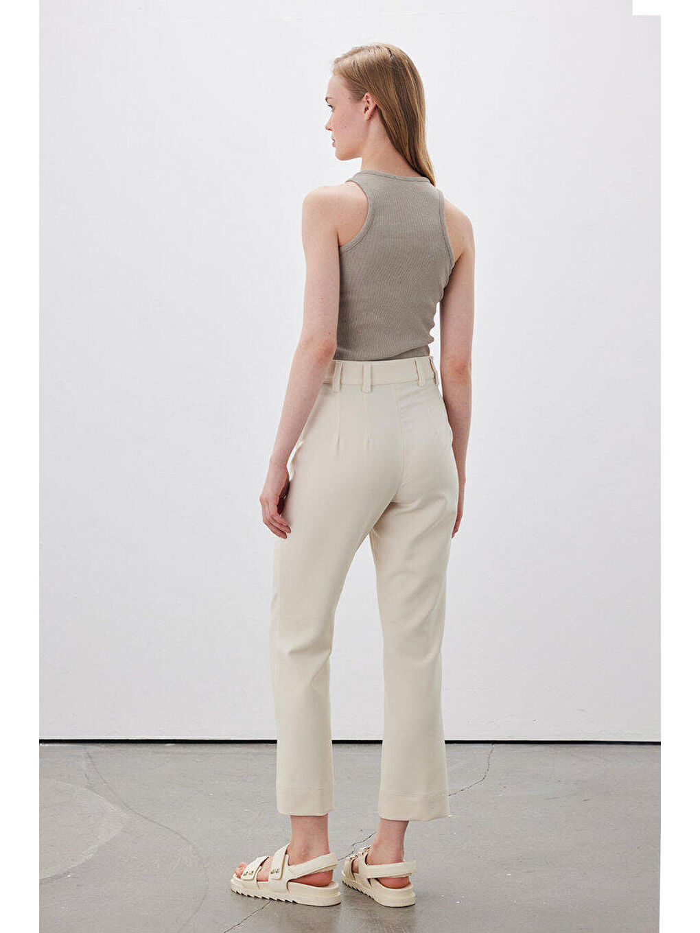 Düz Kesim Kumaş Pantolon Bej-5