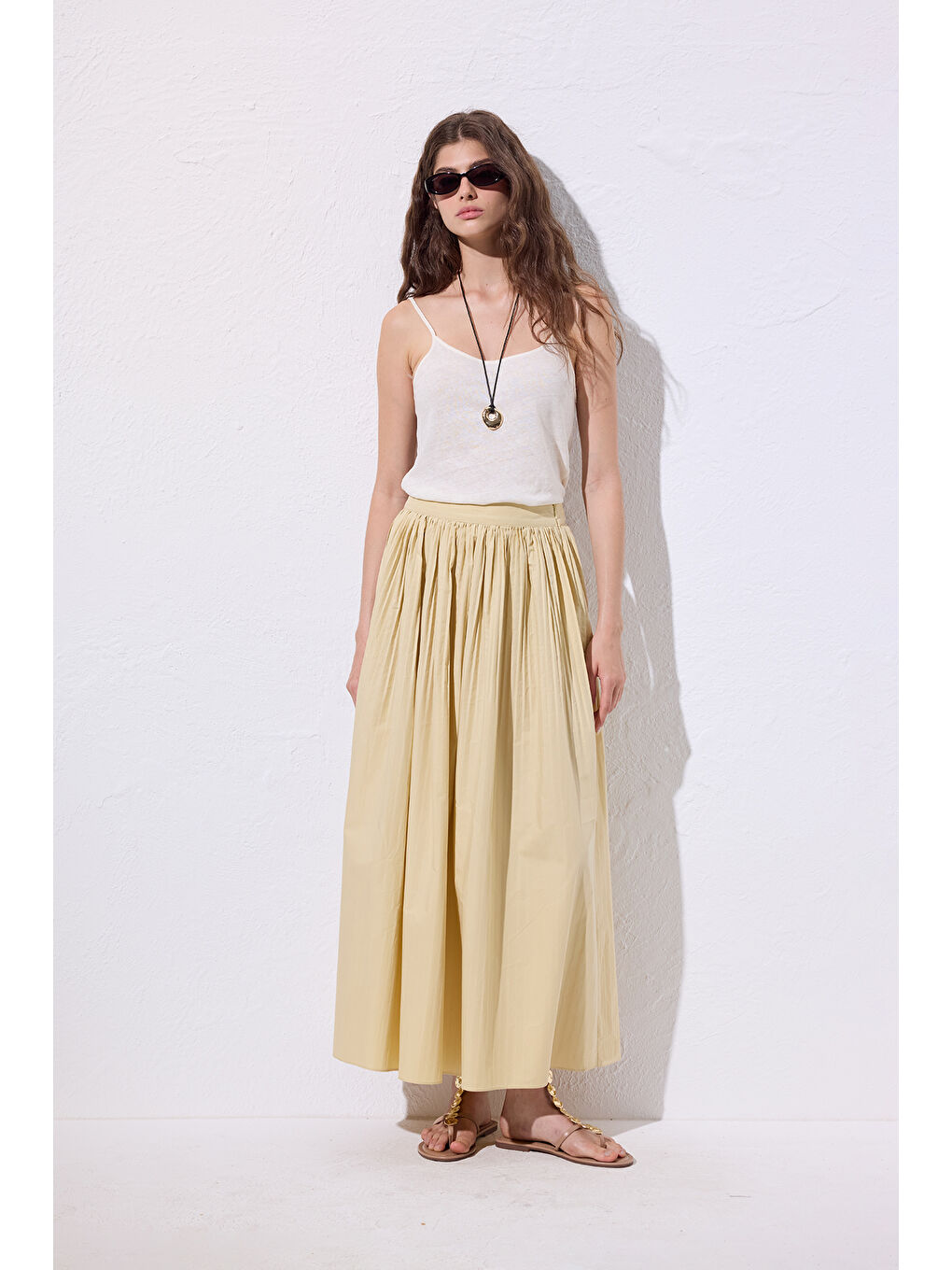 Piliseli Geniş Etek Sarı-2