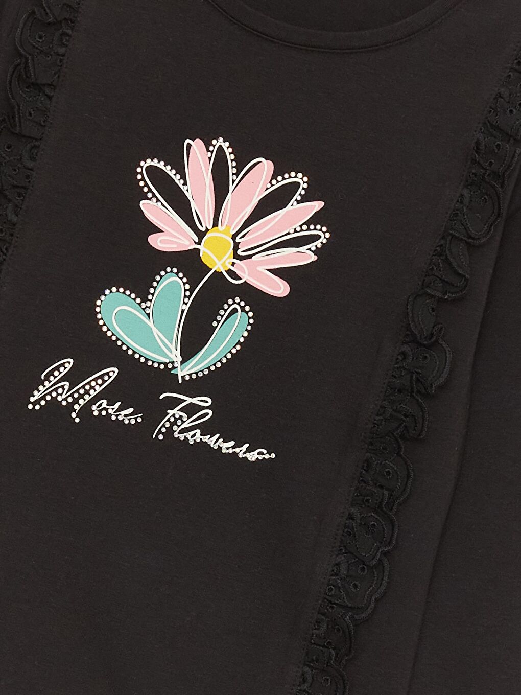 Siyah Kız Çocuk Move Flowers Dantelli Aksesuarlı SweatShirt-2