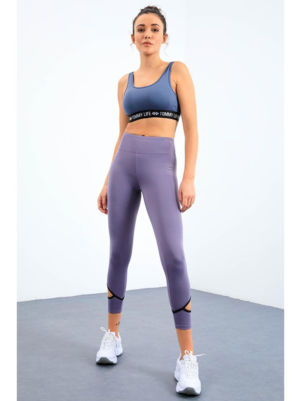 Mor Eflatun Bilekleri Pencereli Yüksel Bel Slim Fit Dar Paça Kadın Tayt - 94610-2