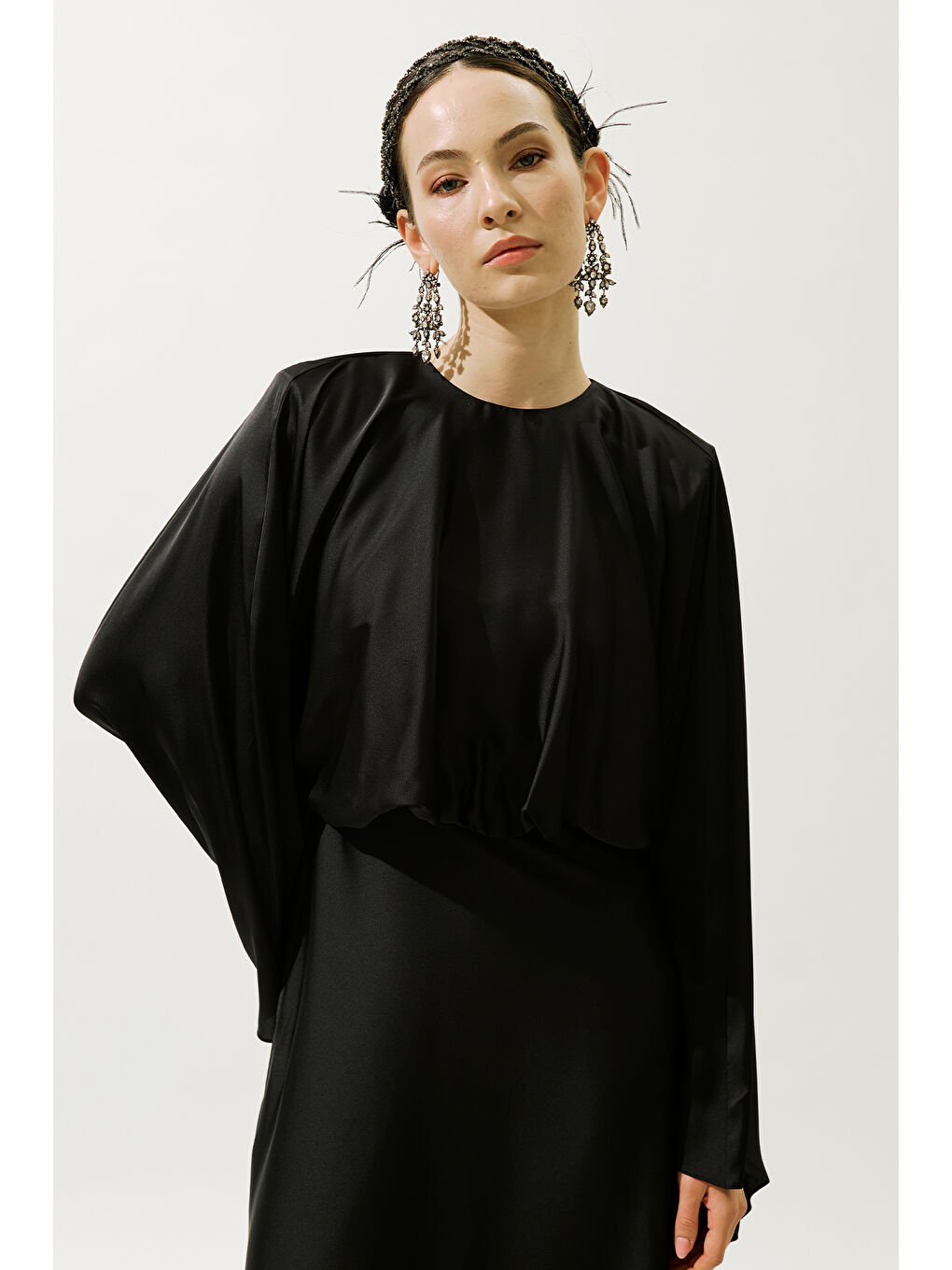 Adele Saten Abiye Elbise Siyah-2