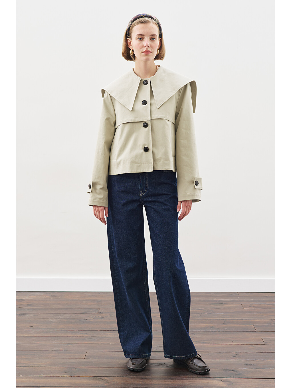 Geniş Yaka Gabardin Ceket Soft Yeşil-5