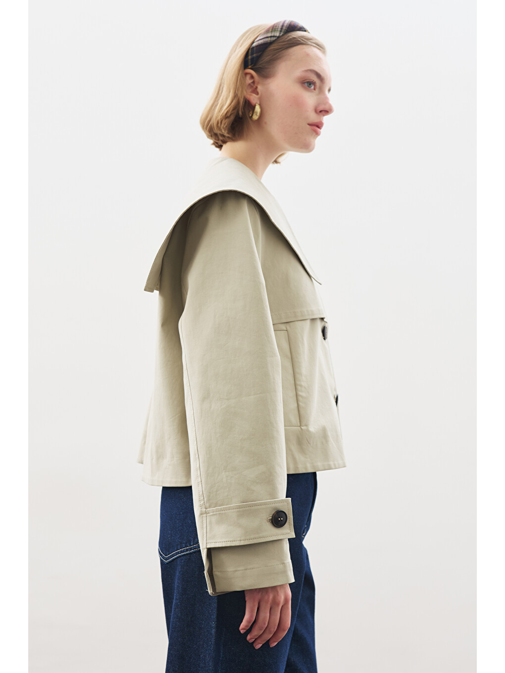 Geniş Yaka Gabardin Ceket Soft Yeşil-6