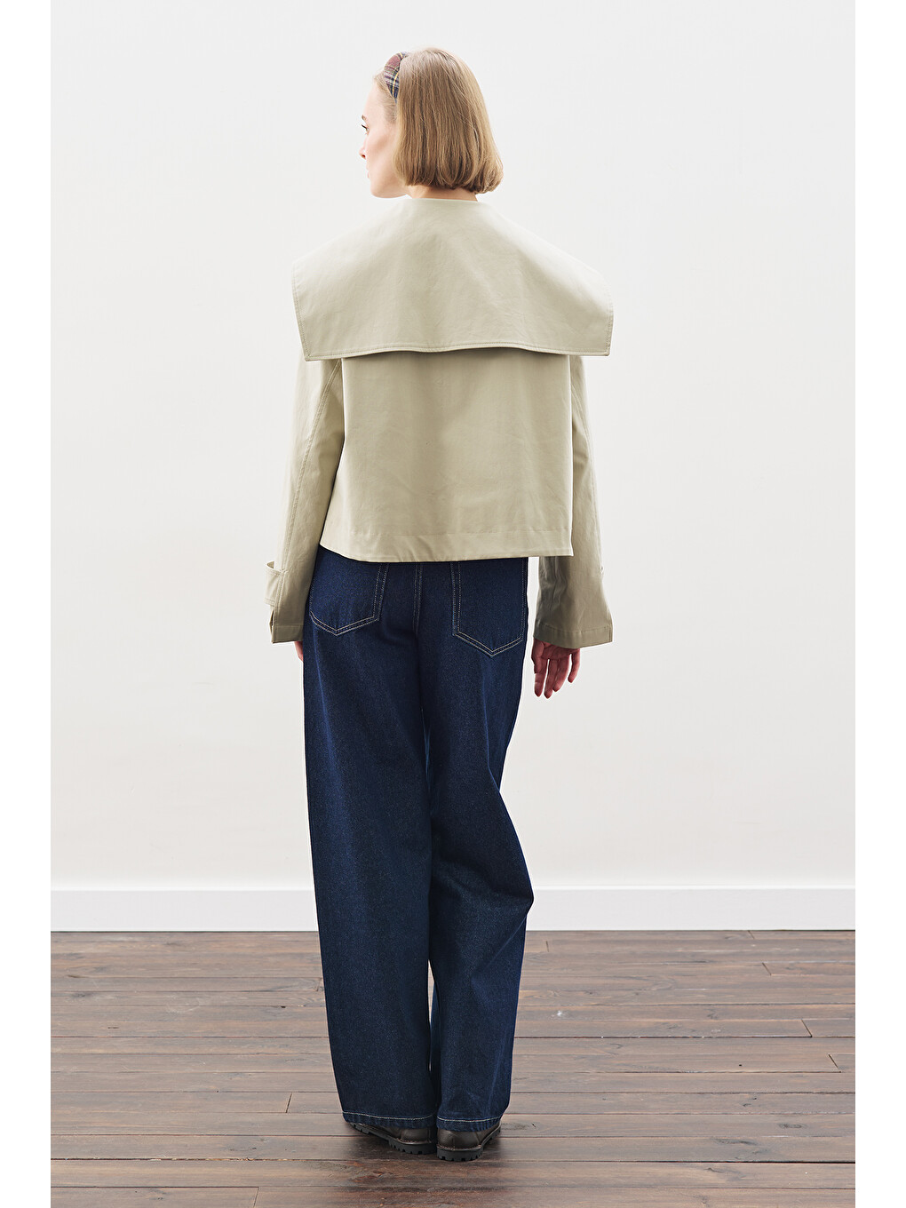 Geniş Yaka Gabardin Ceket Soft Yeşil-7
