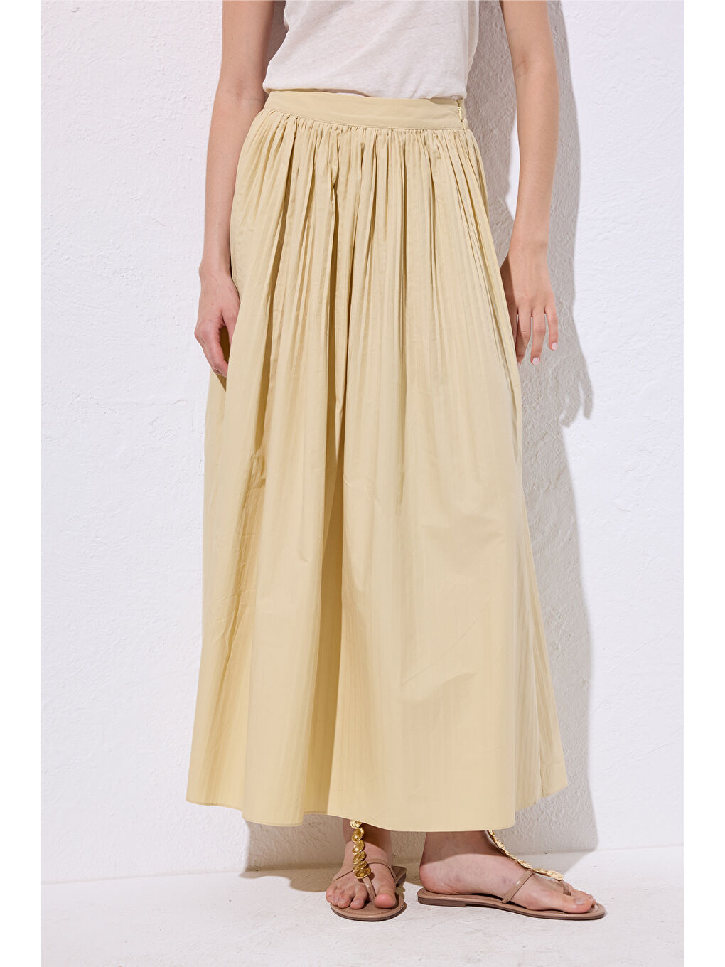 Piliseli Geniş Etek Sarı-3