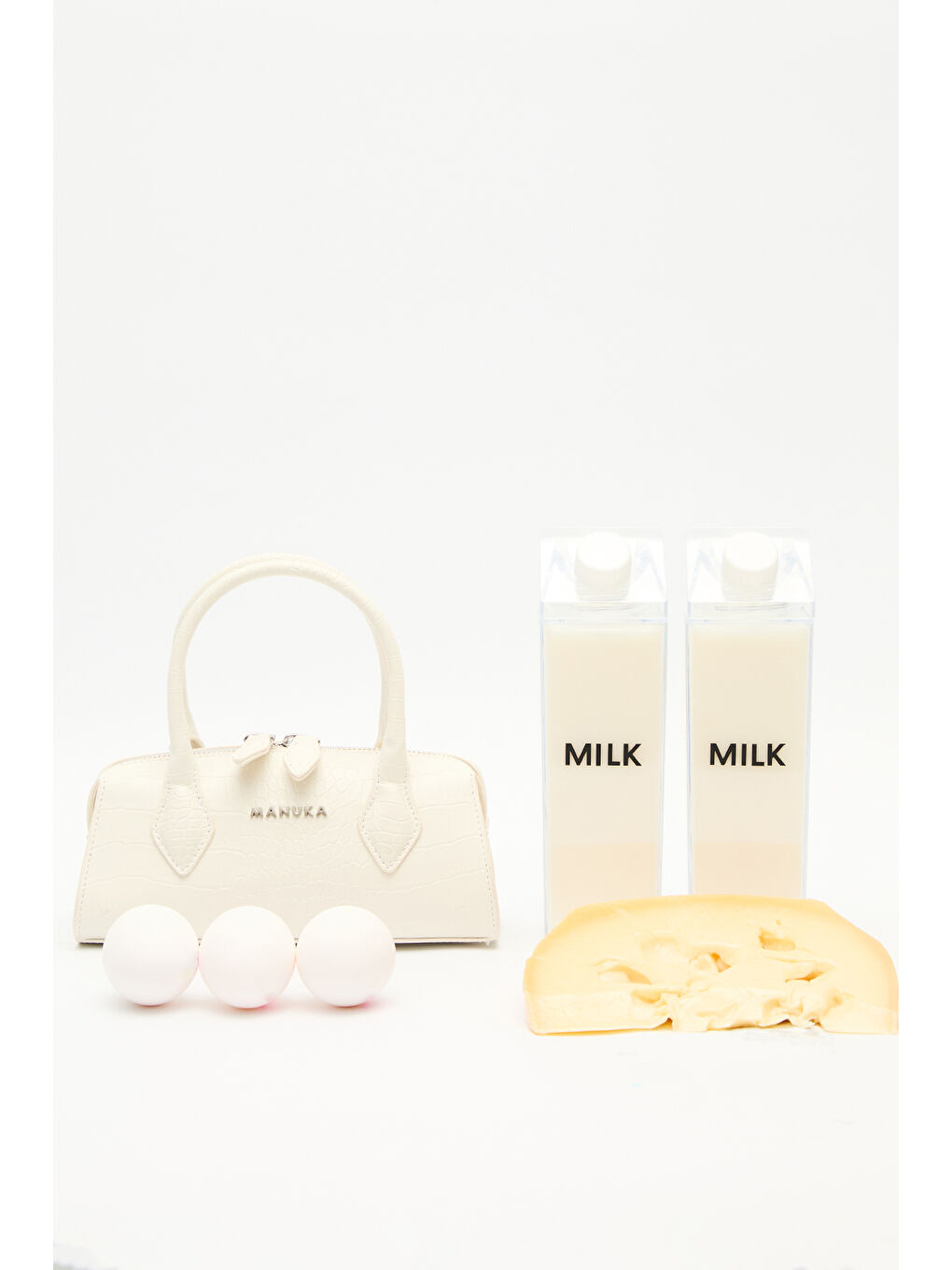 Dokulu Deri Mini Çanta Ekru