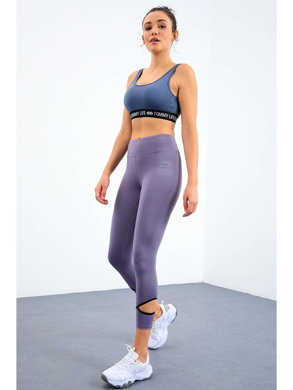 Mor Eflatun Bilekleri Pencereli Yüksel Bel Slim Fit Dar Paça Kadın Tayt - 94610-4