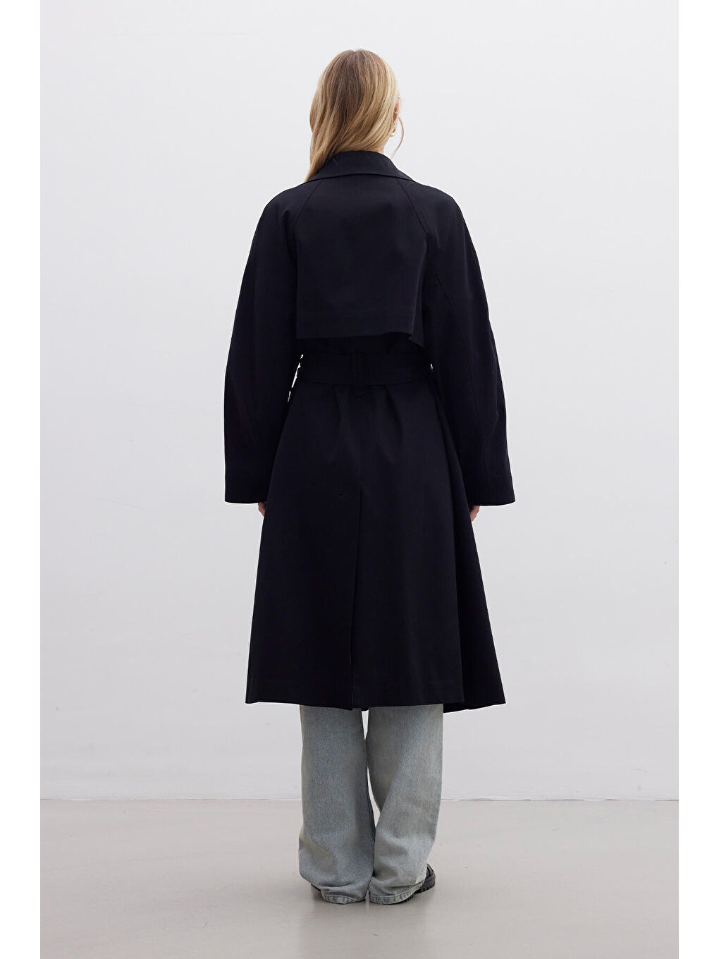Oversize Geniş Yaka Trençkot Siyah-7