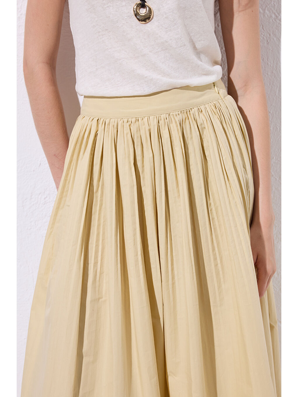 Piliseli Geniş Etek Sarı-4