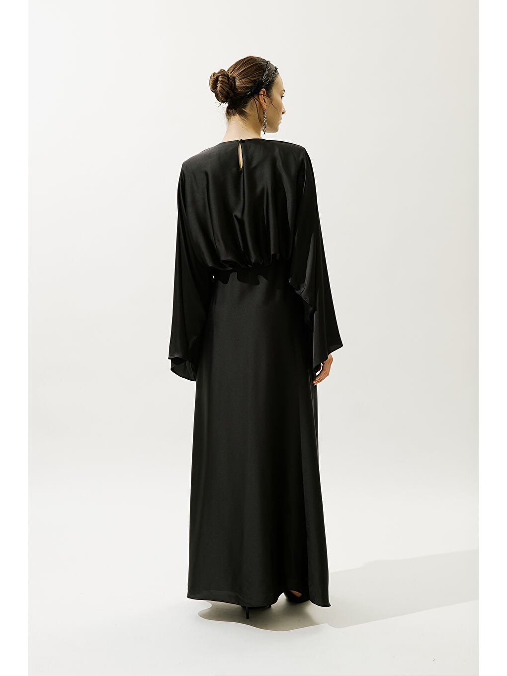 Adele Saten Abiye Elbise Siyah-5