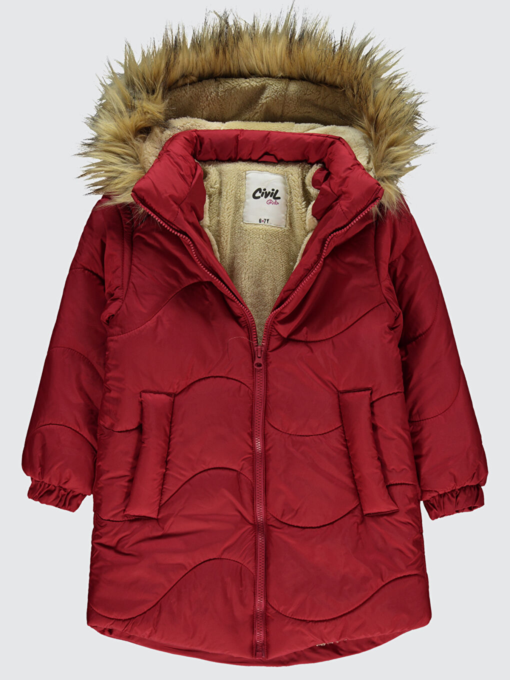 Kırmızı Kız Çocuk Kapüşonlu Mont 6 9 Yaş Narçiçeği-1