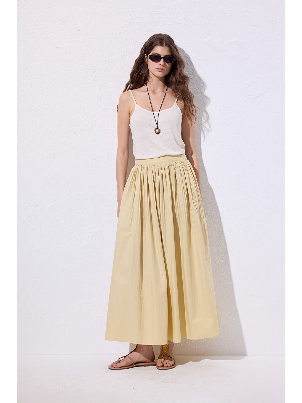 Piliseli Geniş Etek Sarı-5