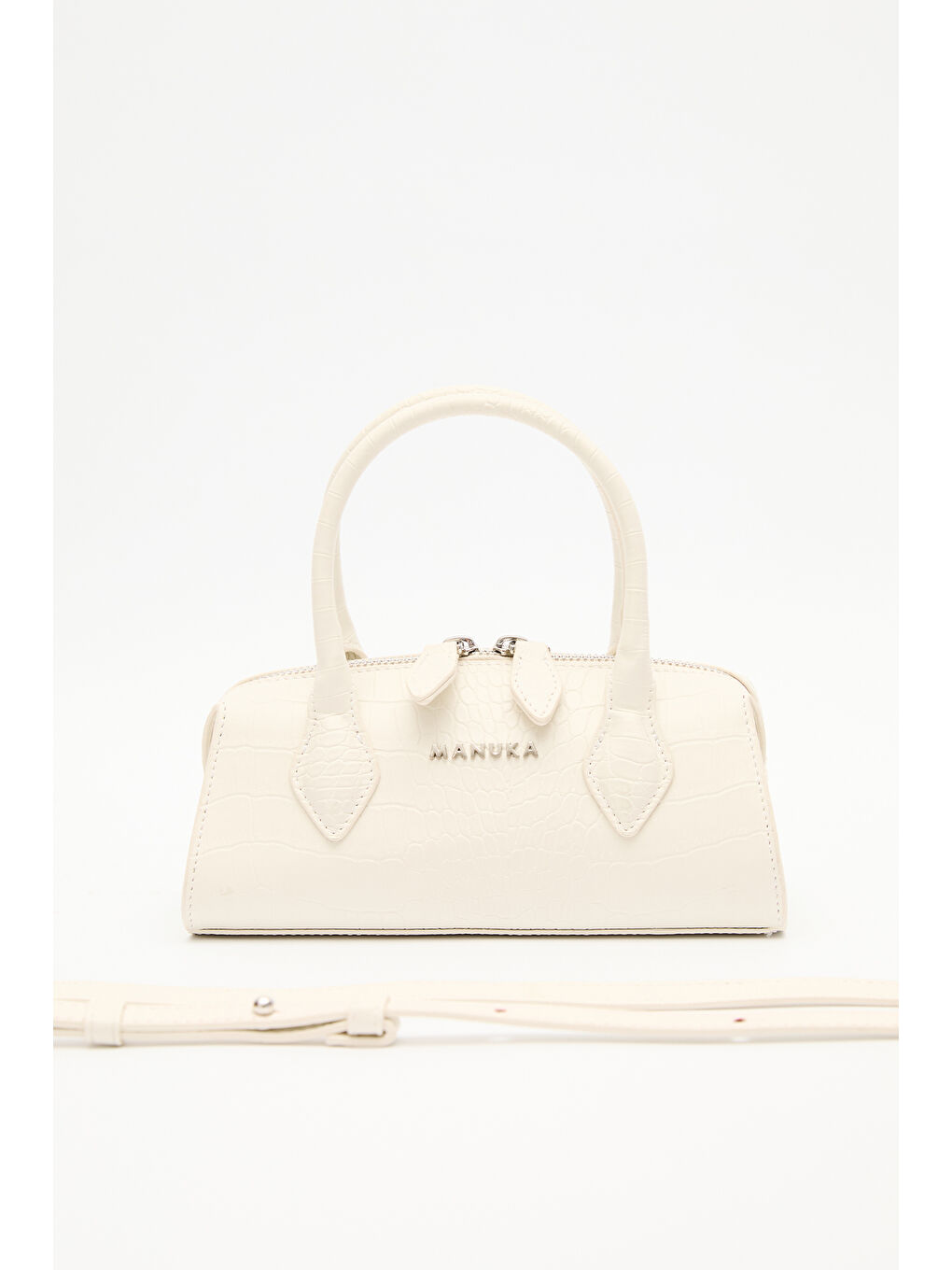 Dokulu Deri Mini Çanta Ekru-3