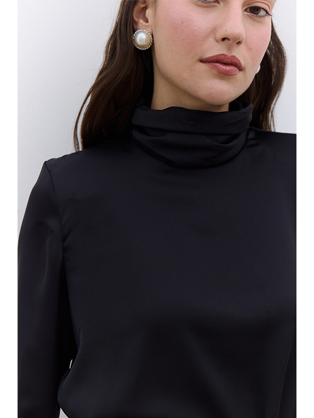 Saten Geniş Kol Tunik Siyah-3