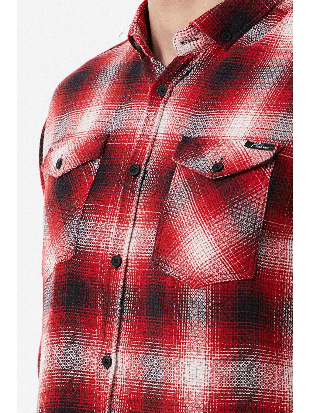 Kırmızı Ekose Desenli Çift Cepli Gömlek-3