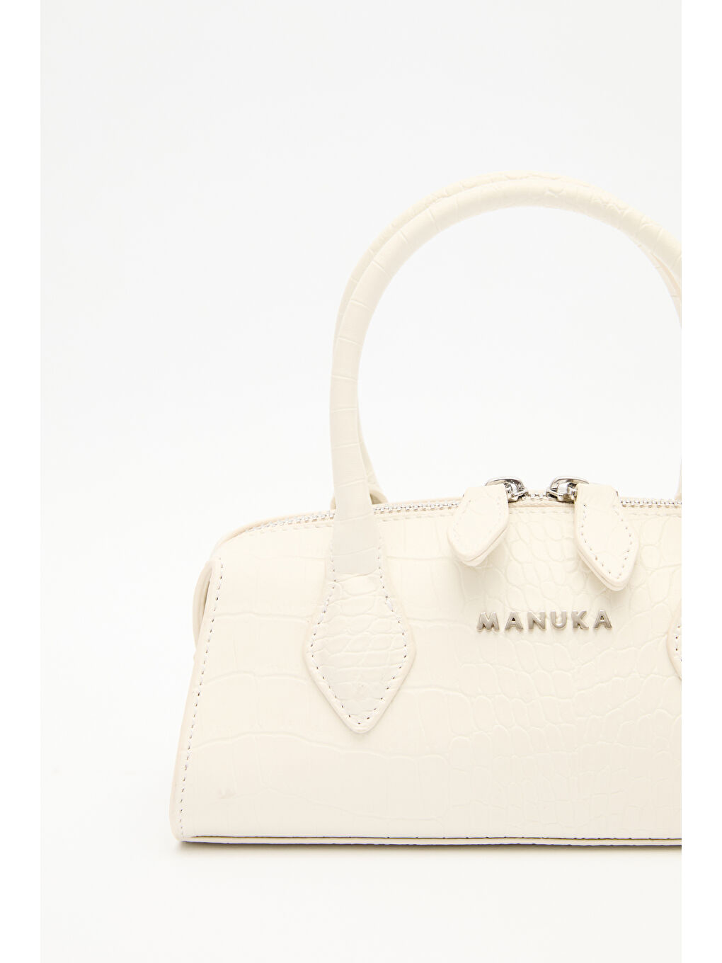 Dokulu Deri Mini Çanta Ekru-4