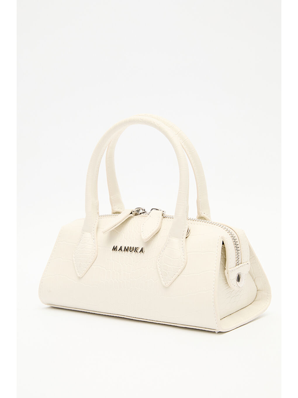 Dokulu Deri Mini Çanta Ekru-5