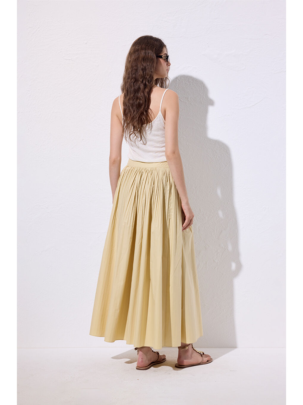 Piliseli Geniş Etek Sarı-7