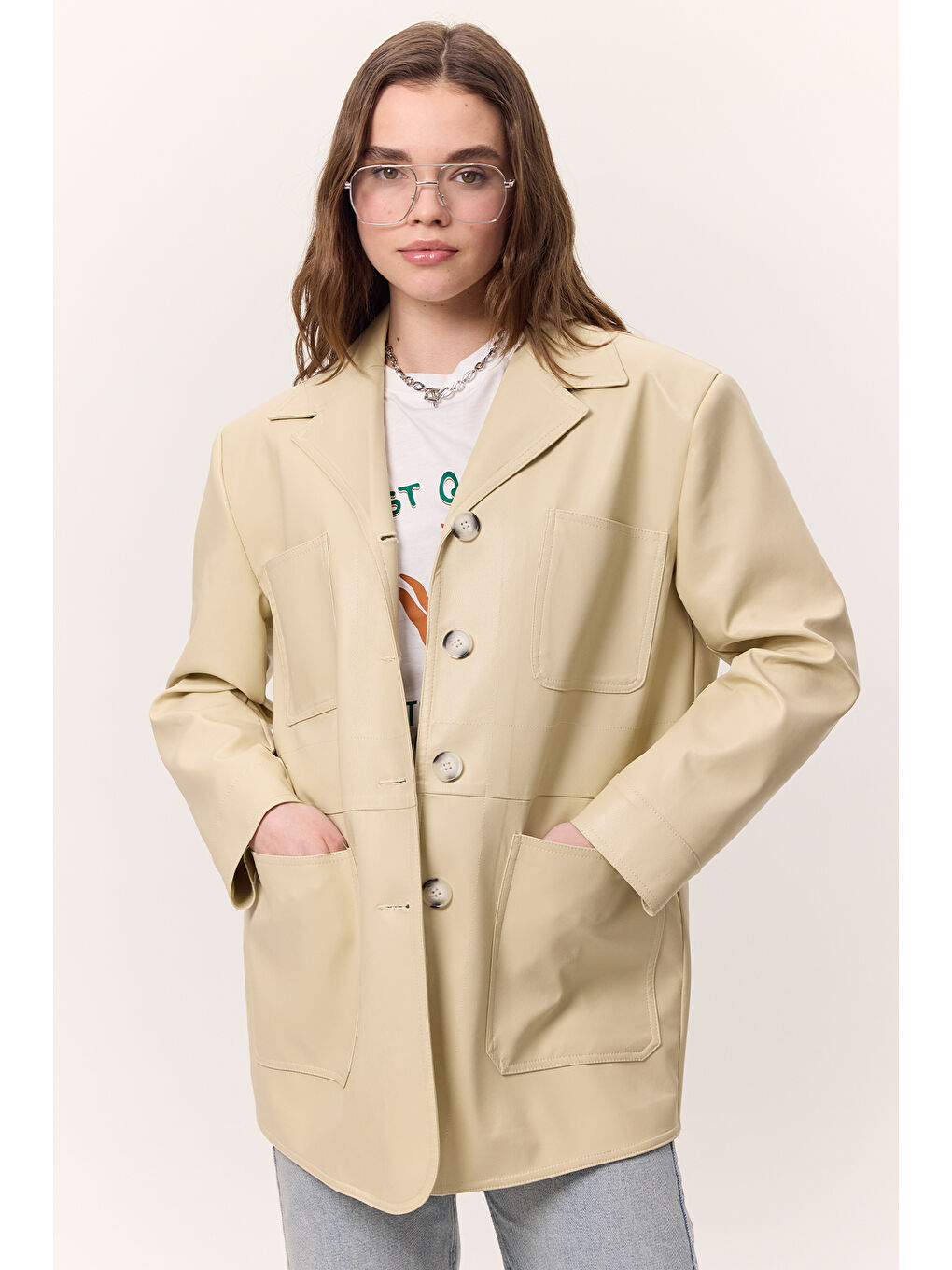 Retro Deri Ceket Sarı-1