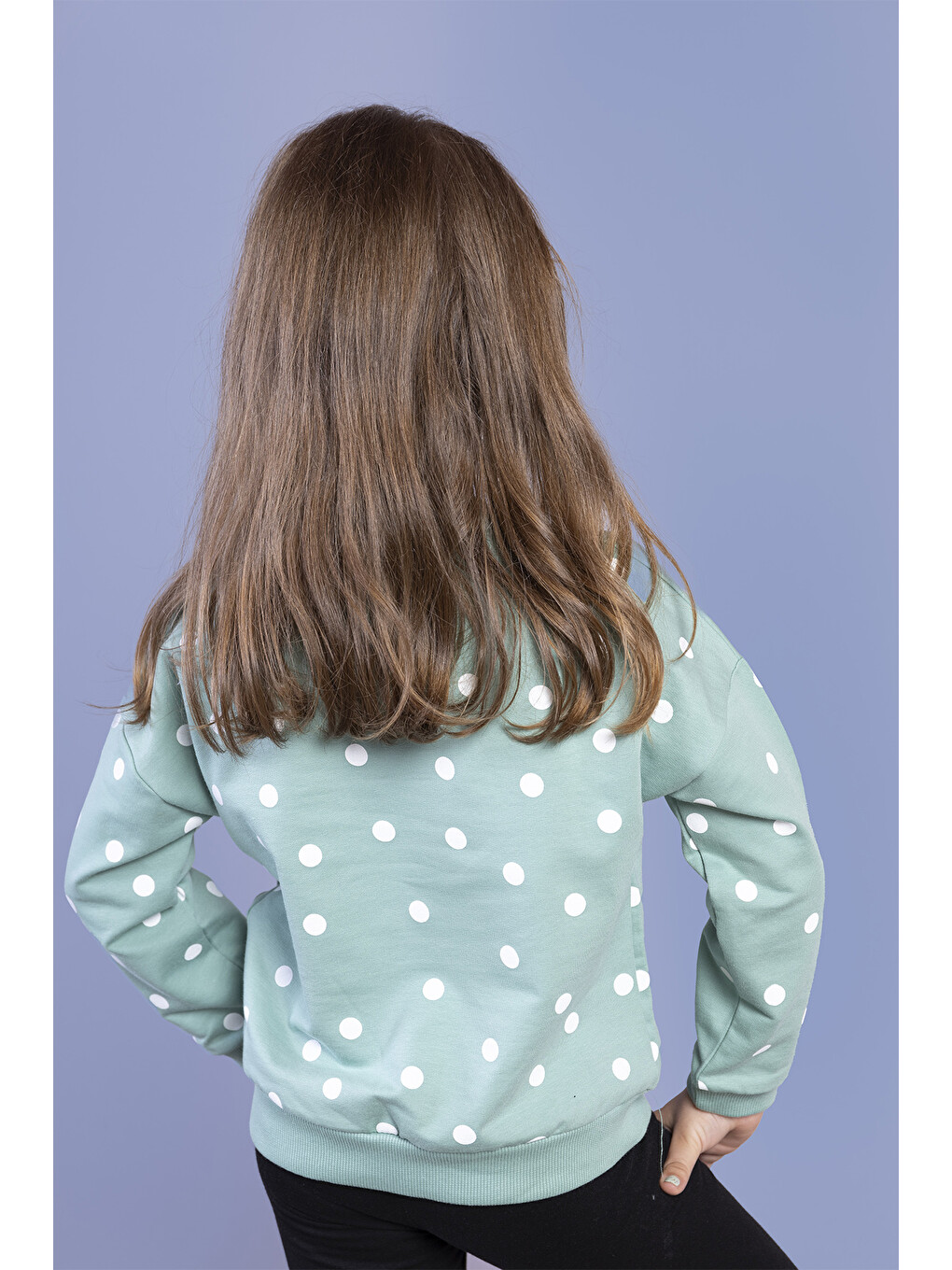 Yeşil Kız Çocuk Puantiye Desenli Sweatshirt-1