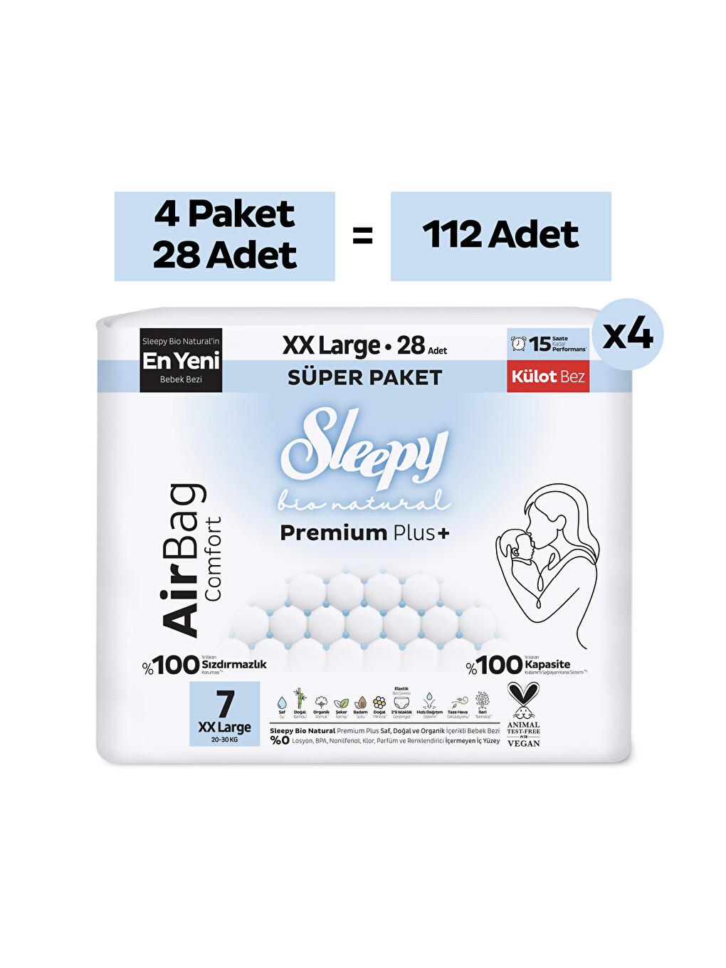 Bio Natural Premium Plus Airbag Comfort Ultra Paket Külot Bez 7 Numara Xxlarge 112 Adet-1