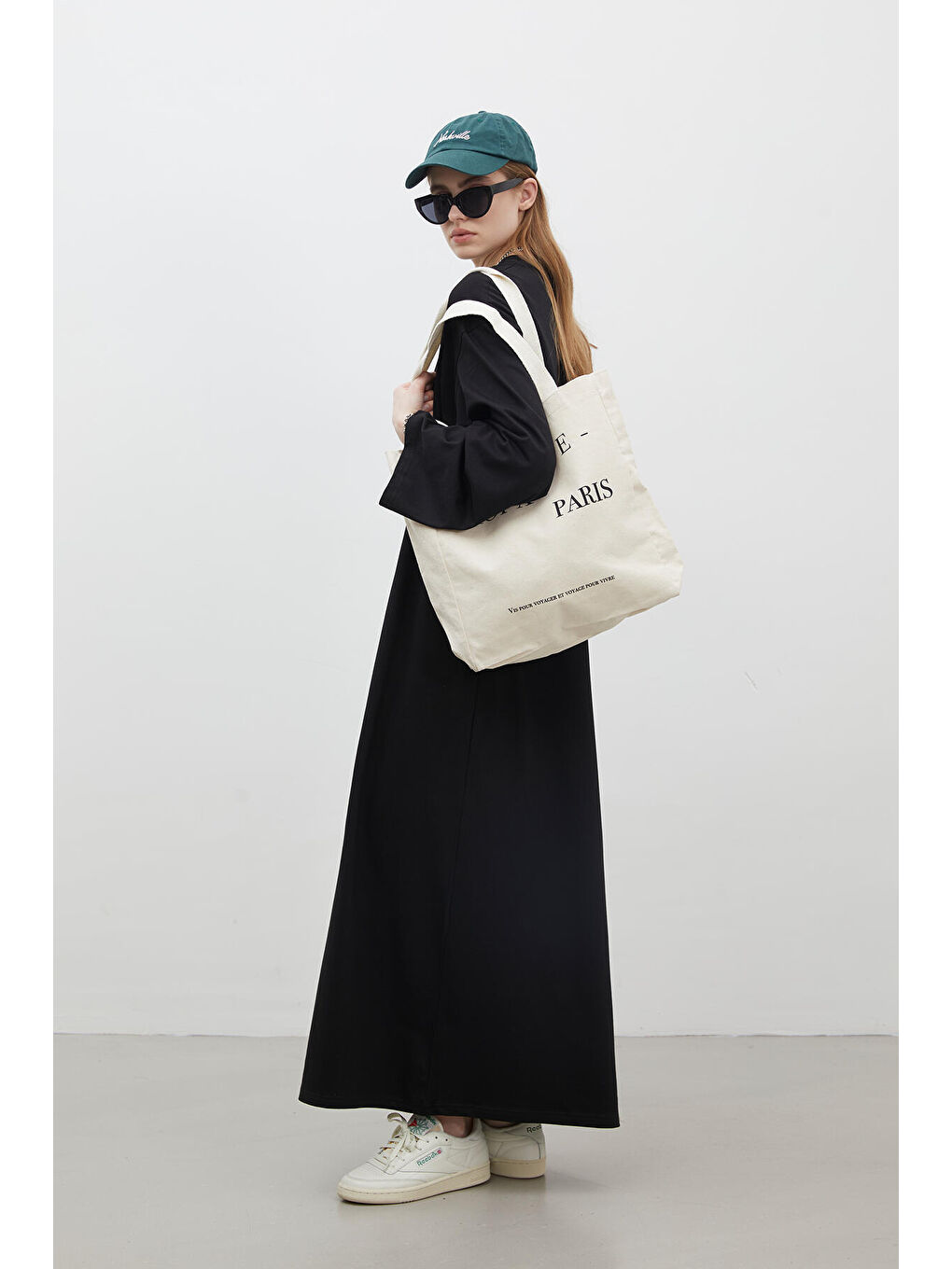 Oversize Pamuklu Elbise Siyah-1