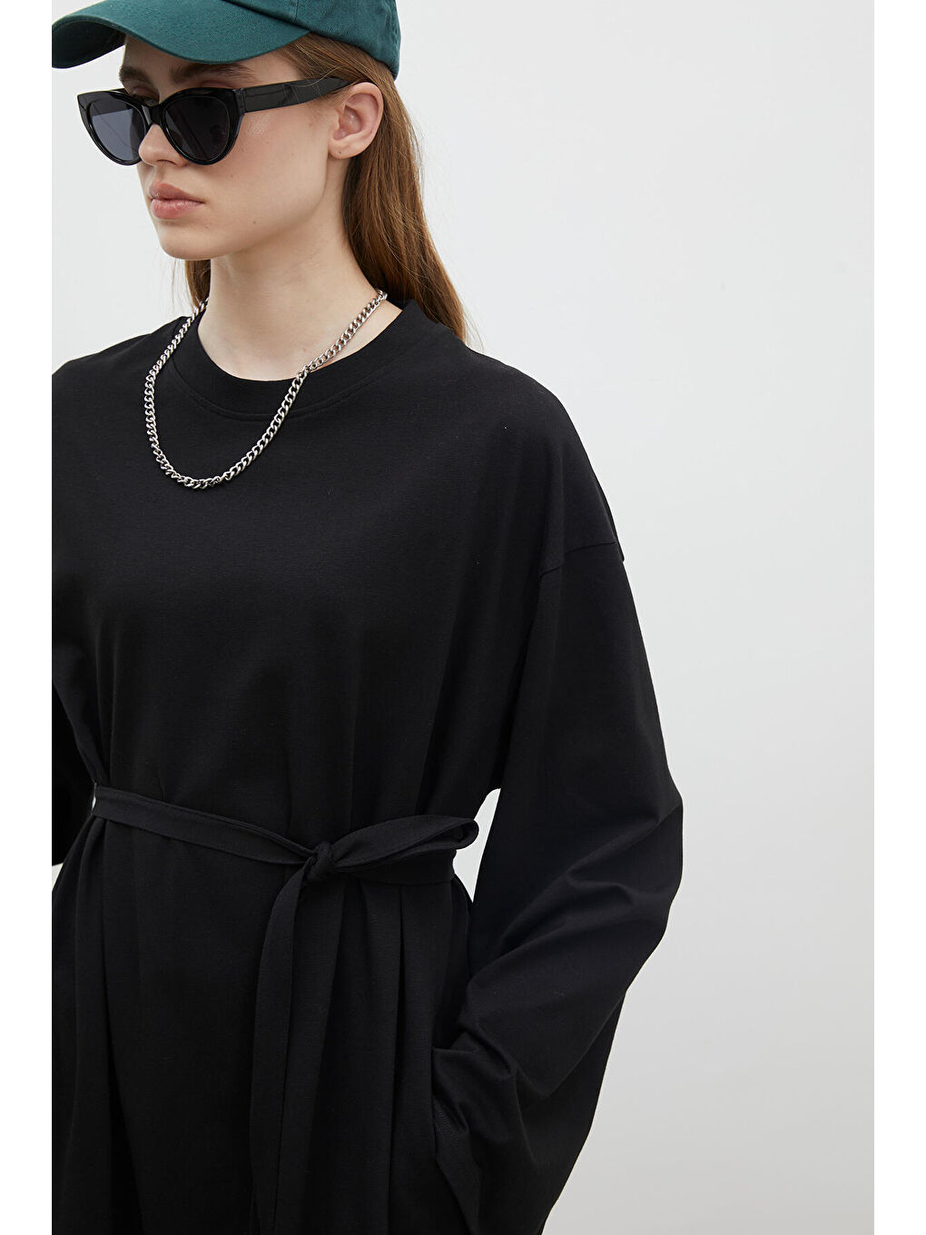 Oversize Pamuklu Elbise Siyah-2