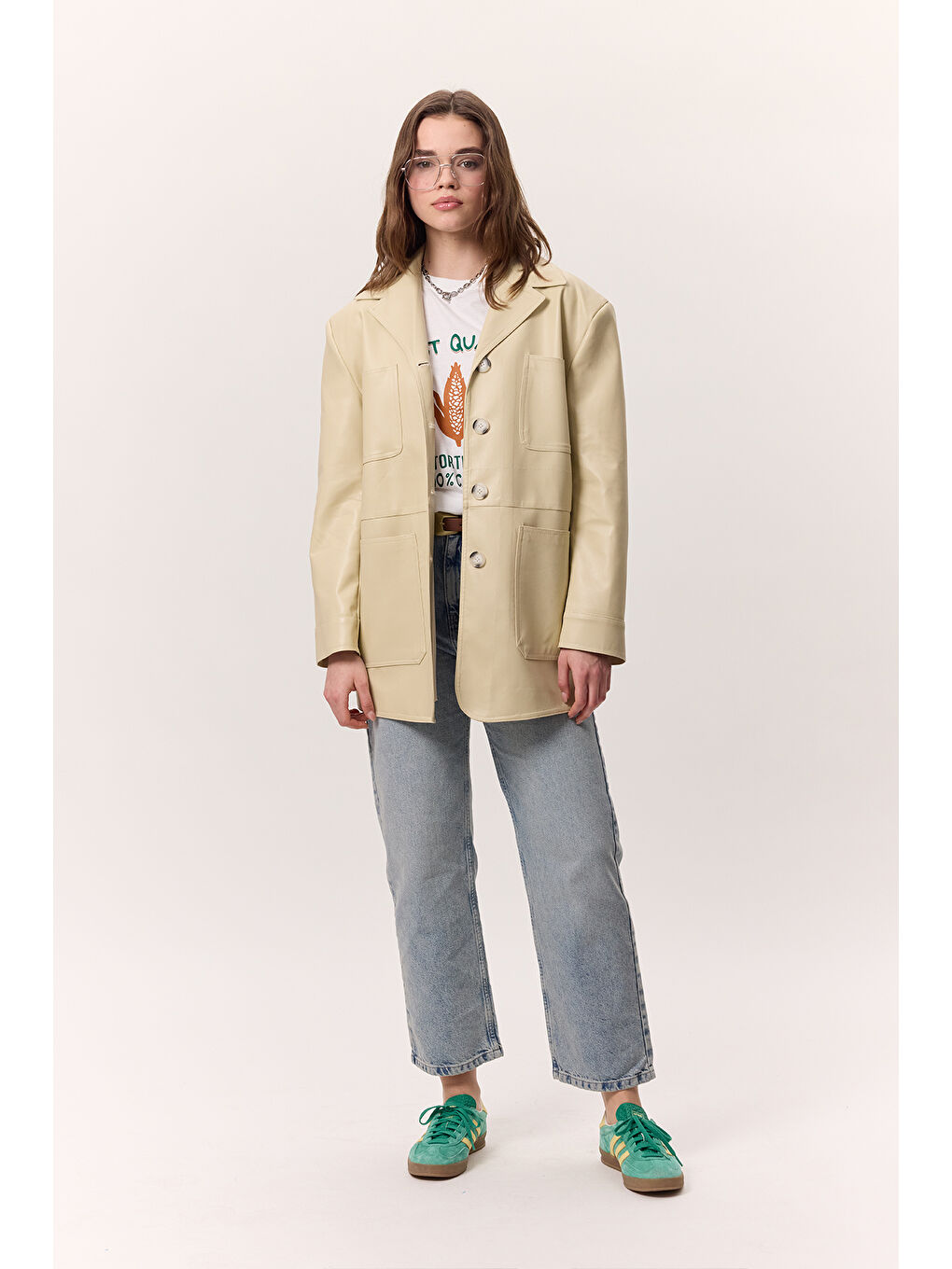 Retro Deri Ceket Sarı-3