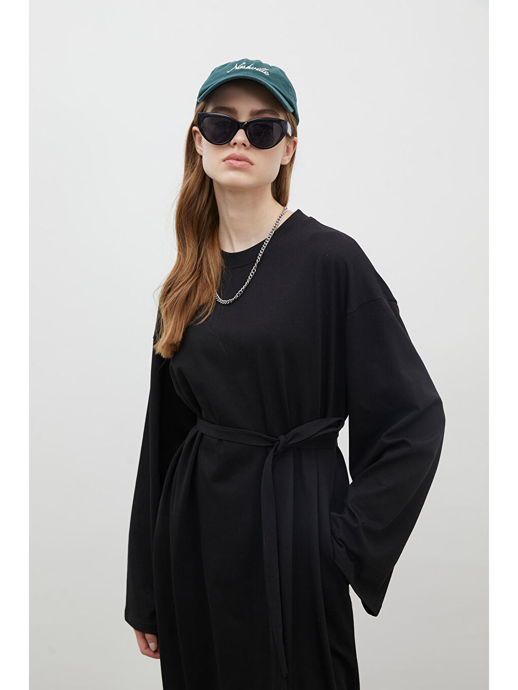 Oversize Pamuklu Elbise Siyah-3