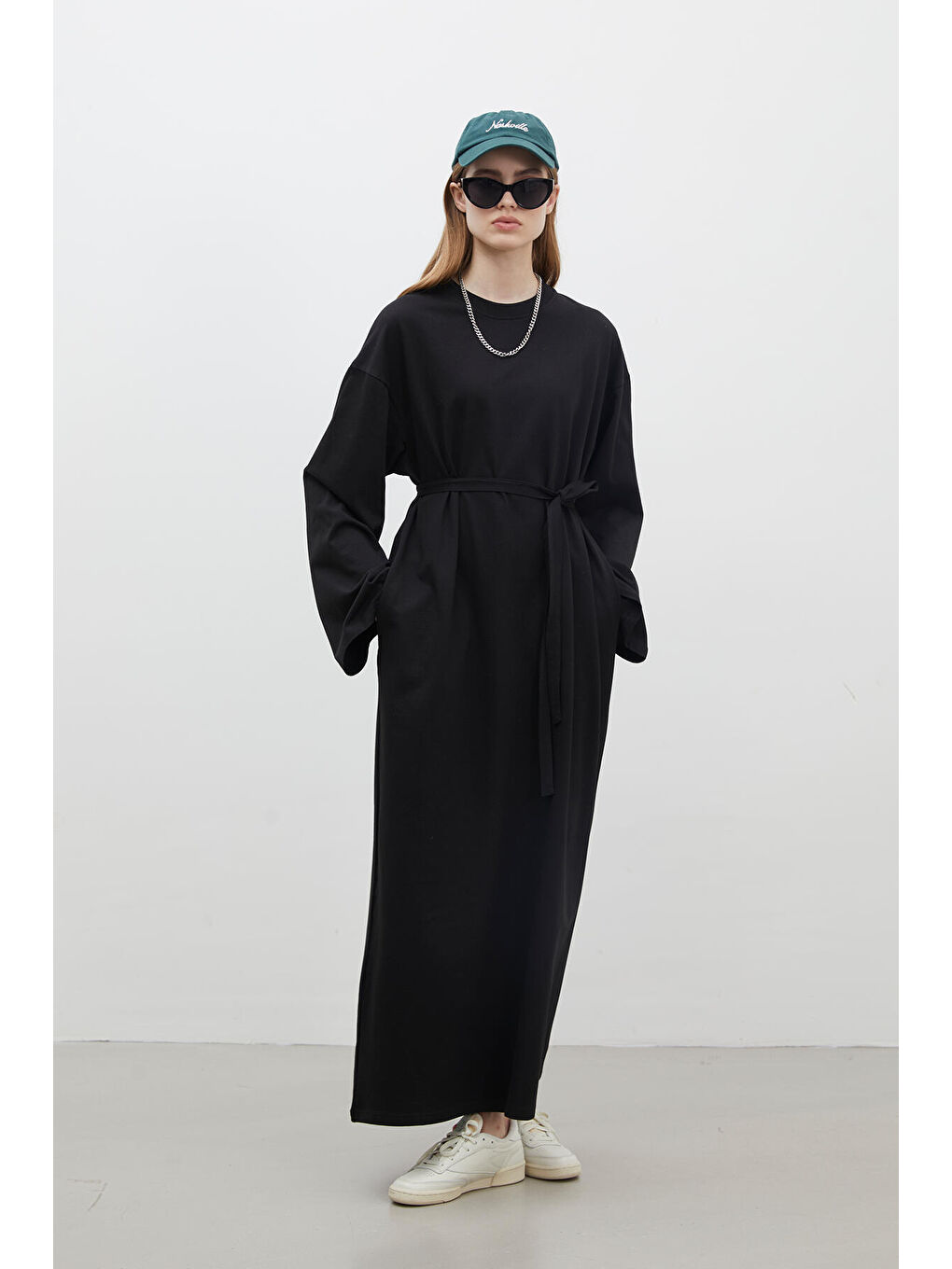 Oversize Pamuklu Elbise Siyah-4