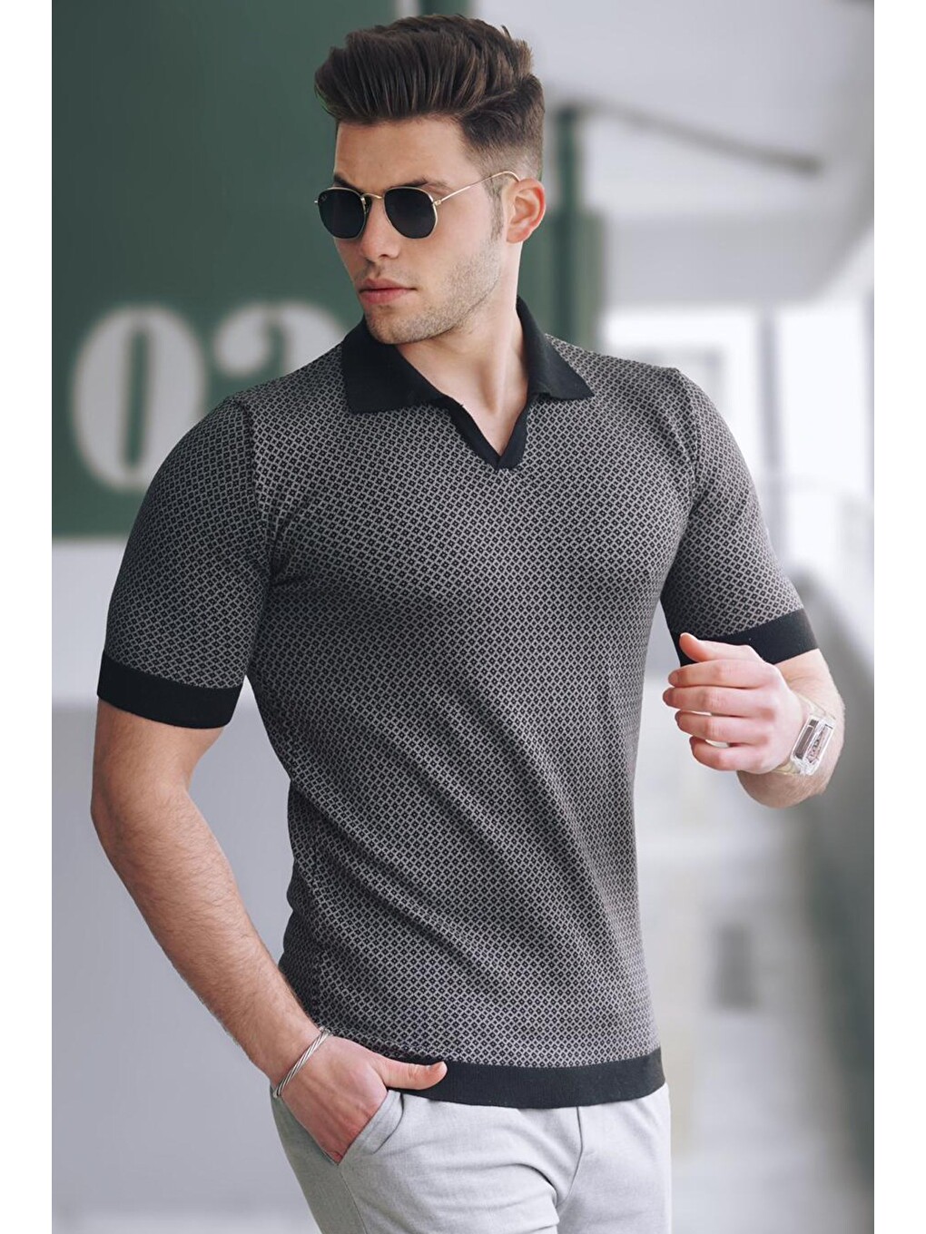 Siyah Polo Yaka Erkek Tişört 5077