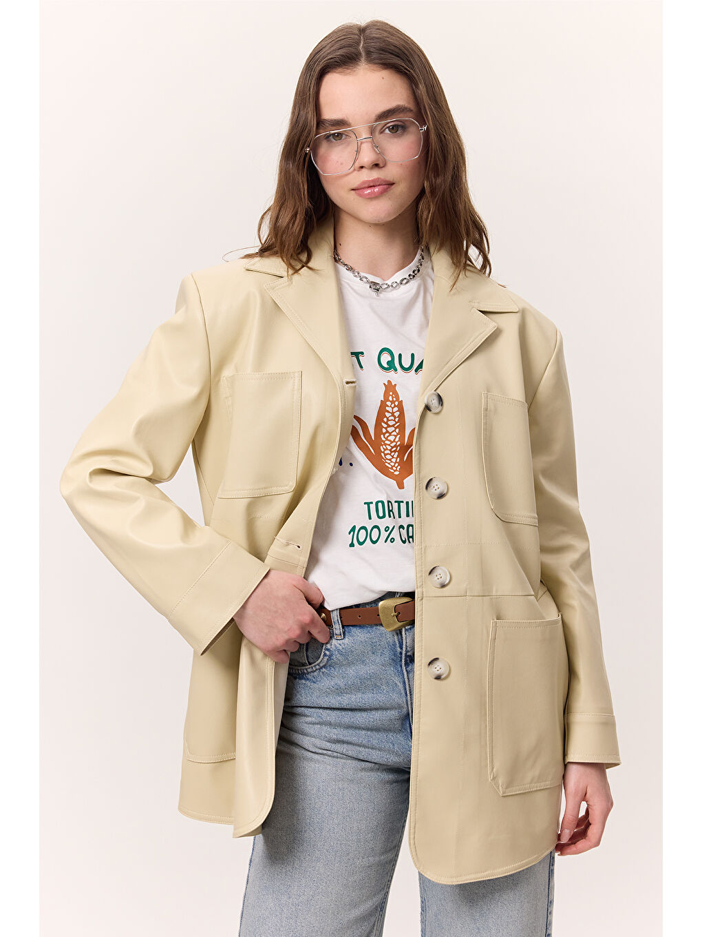 Retro Deri Ceket Sarı-4