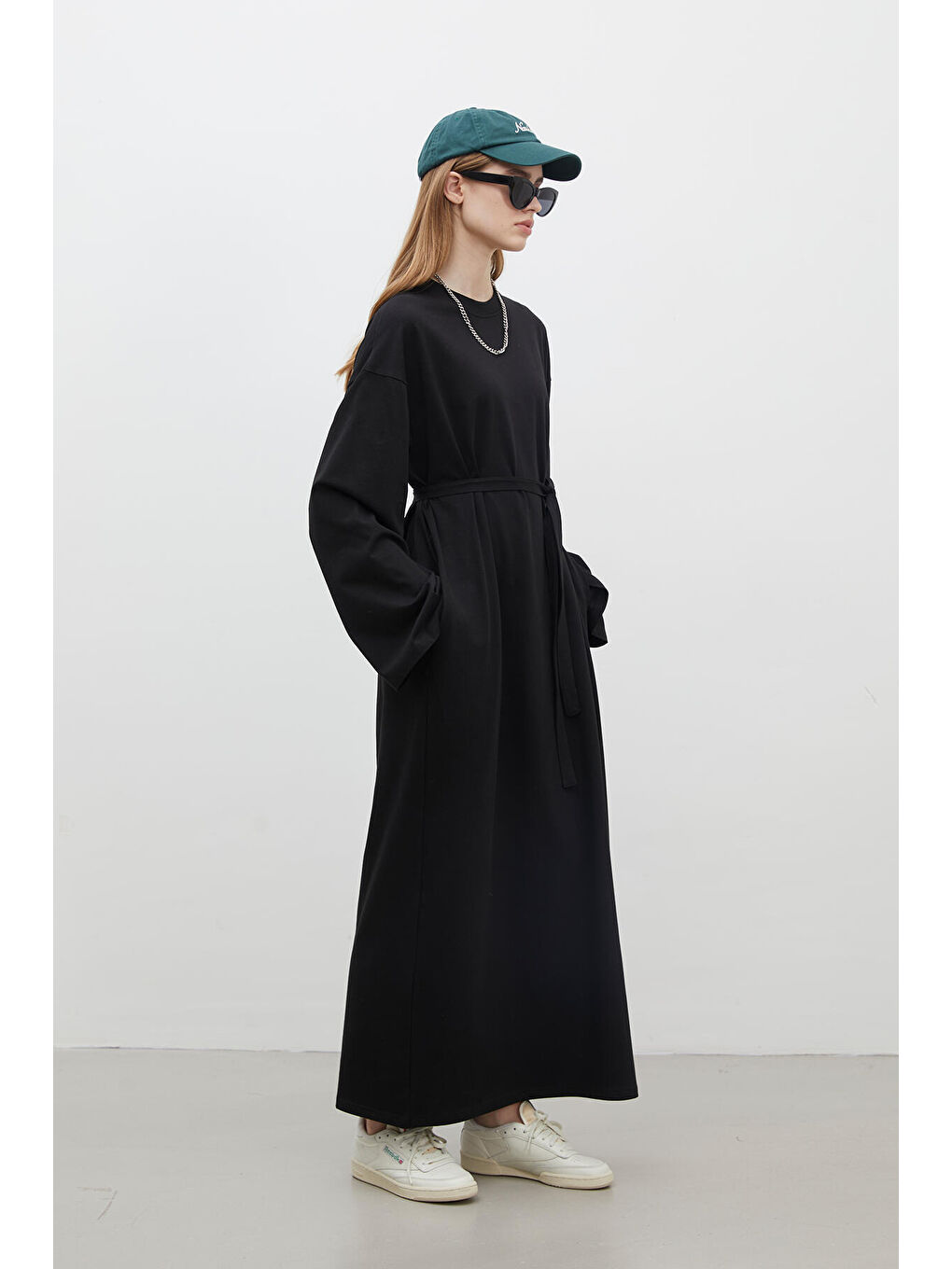 Oversize Pamuklu Elbise Siyah-6