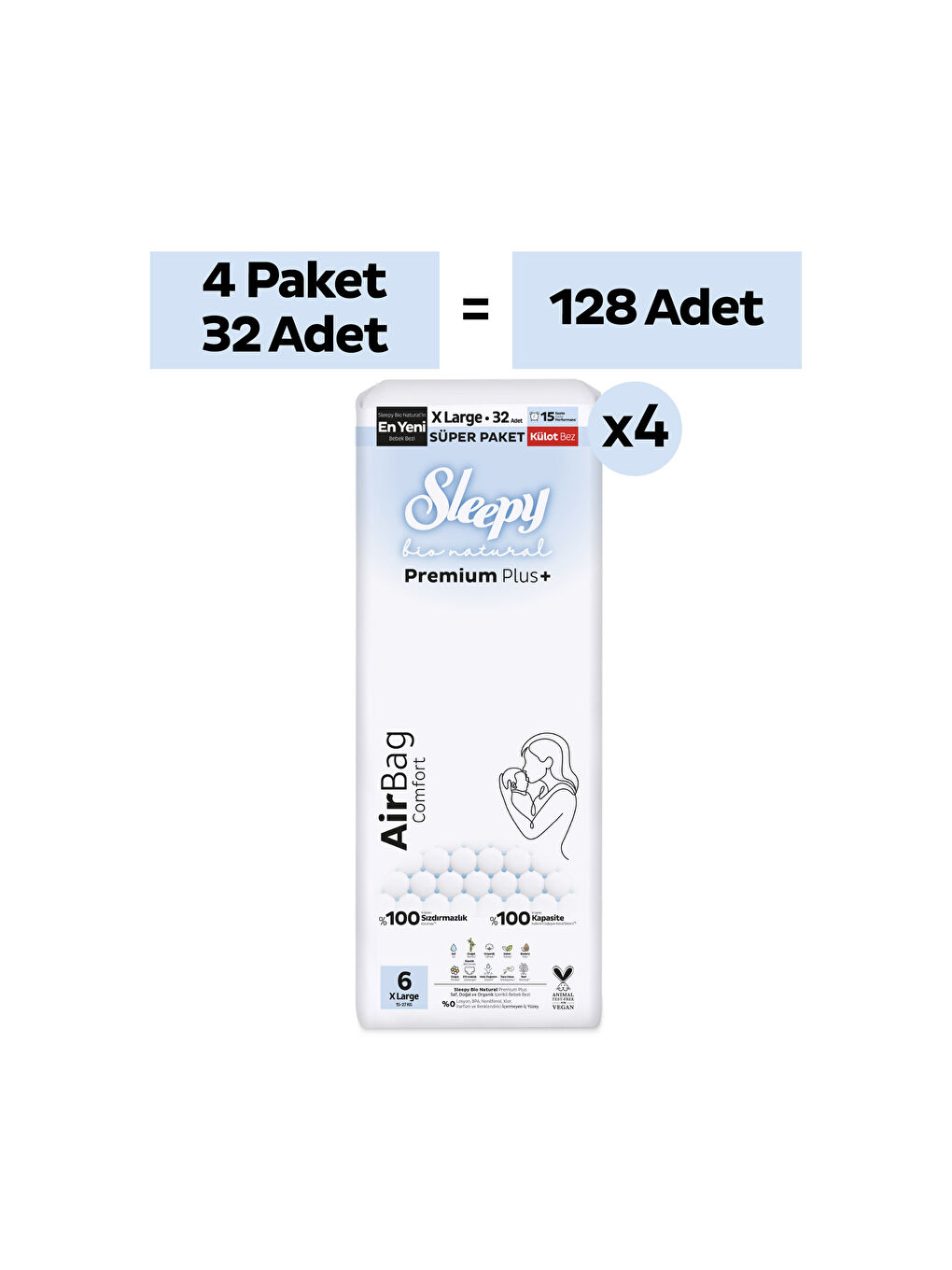 Bio Natural Premium Plus Airbag Comfort Ultra Paket Külot Bez 6 Numara Xlarge 128 Adet-1