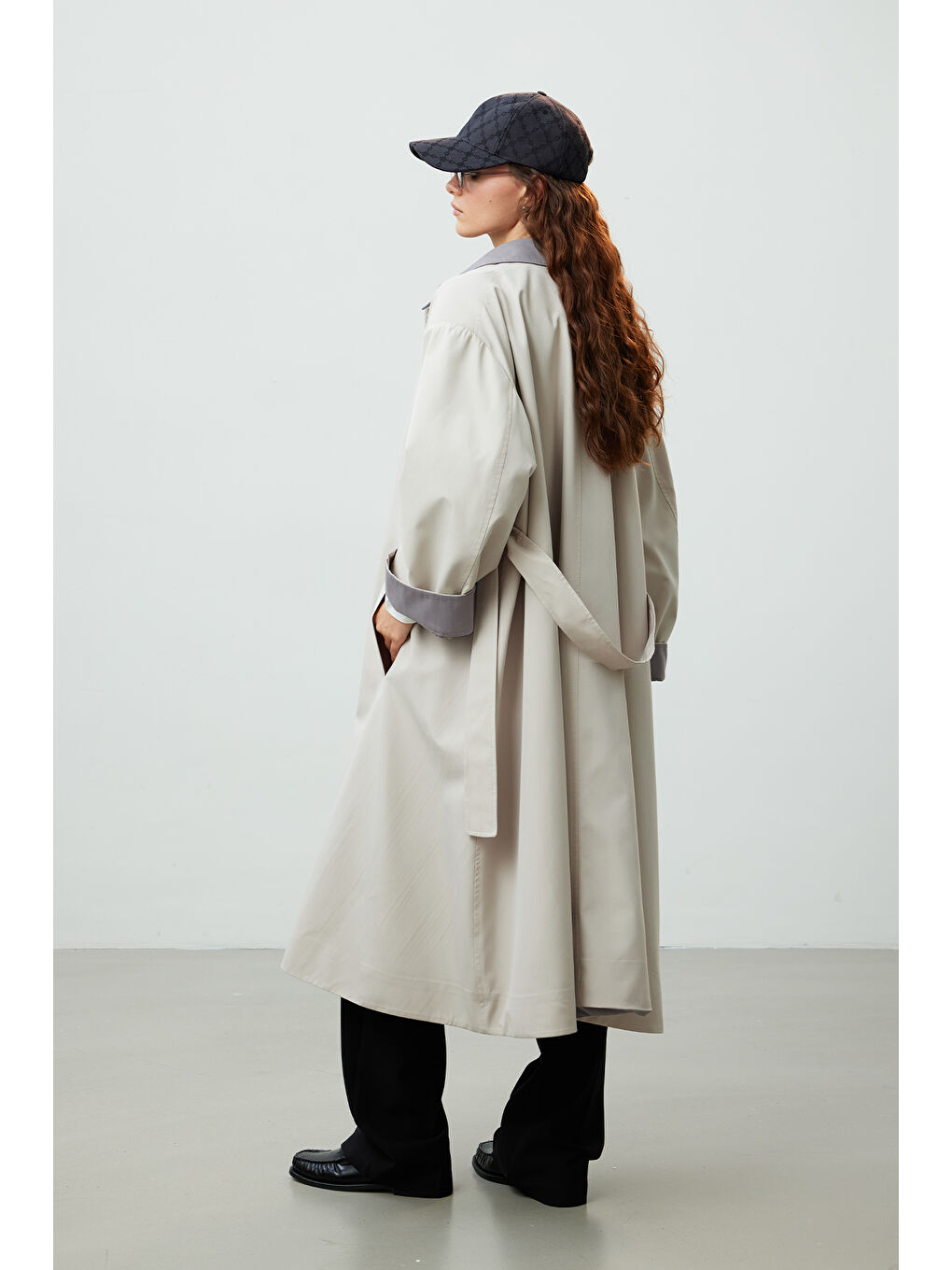 Mılano Oversize Trençkot Açık Gri-3