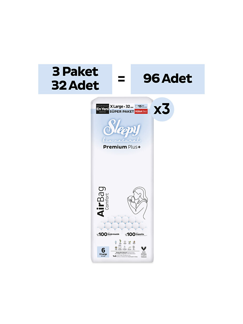 Bio Natural Premium Plus Airbag Comfort Mega Paket Külot Bez 6 Numara Xlarge 96 Adet-1