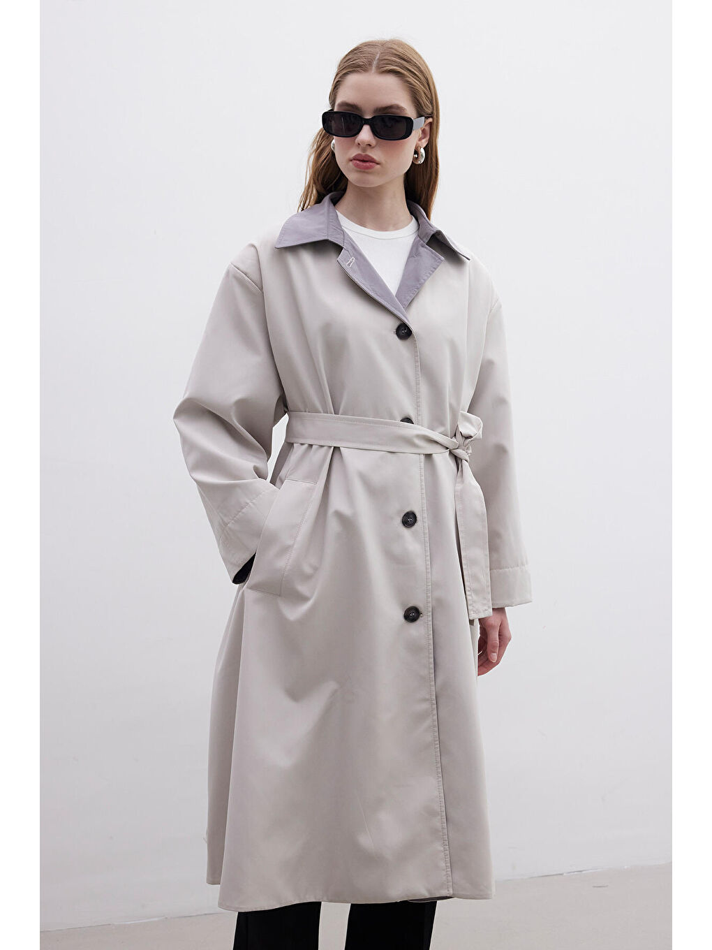 Mılano Oversize Trençkot Açık Gri-6