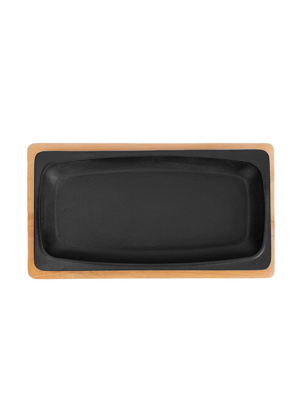 LAVA Siyah Dikdörtgen Servis Tabağı ve Kayın Servis Ahşabı. Ölçü 30x15cm. - 1