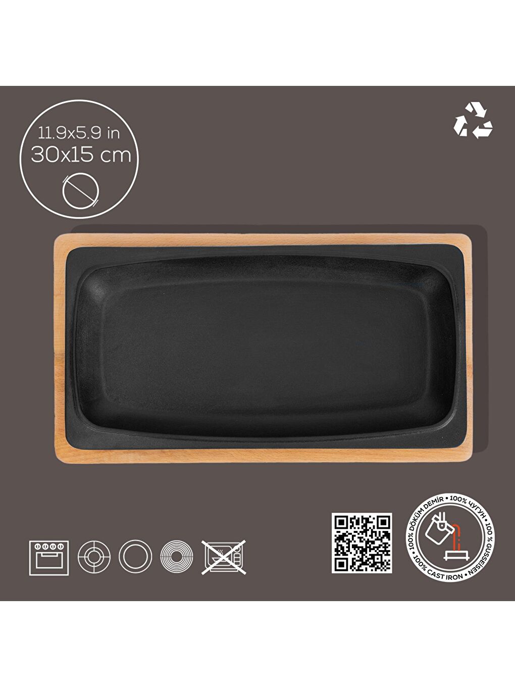 LAVA Siyah Dikdörtgen Servis Tabağı ve Kayın Servis Ahşabı. Ölçü 30x15cm. - 2